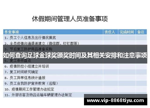 如何查询足球金球奖颁奖时间及其相关安排和注意事项