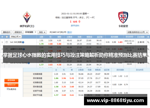 掌握足球心水指数的实用技巧与投注策略解析助你精准预测比赛结果